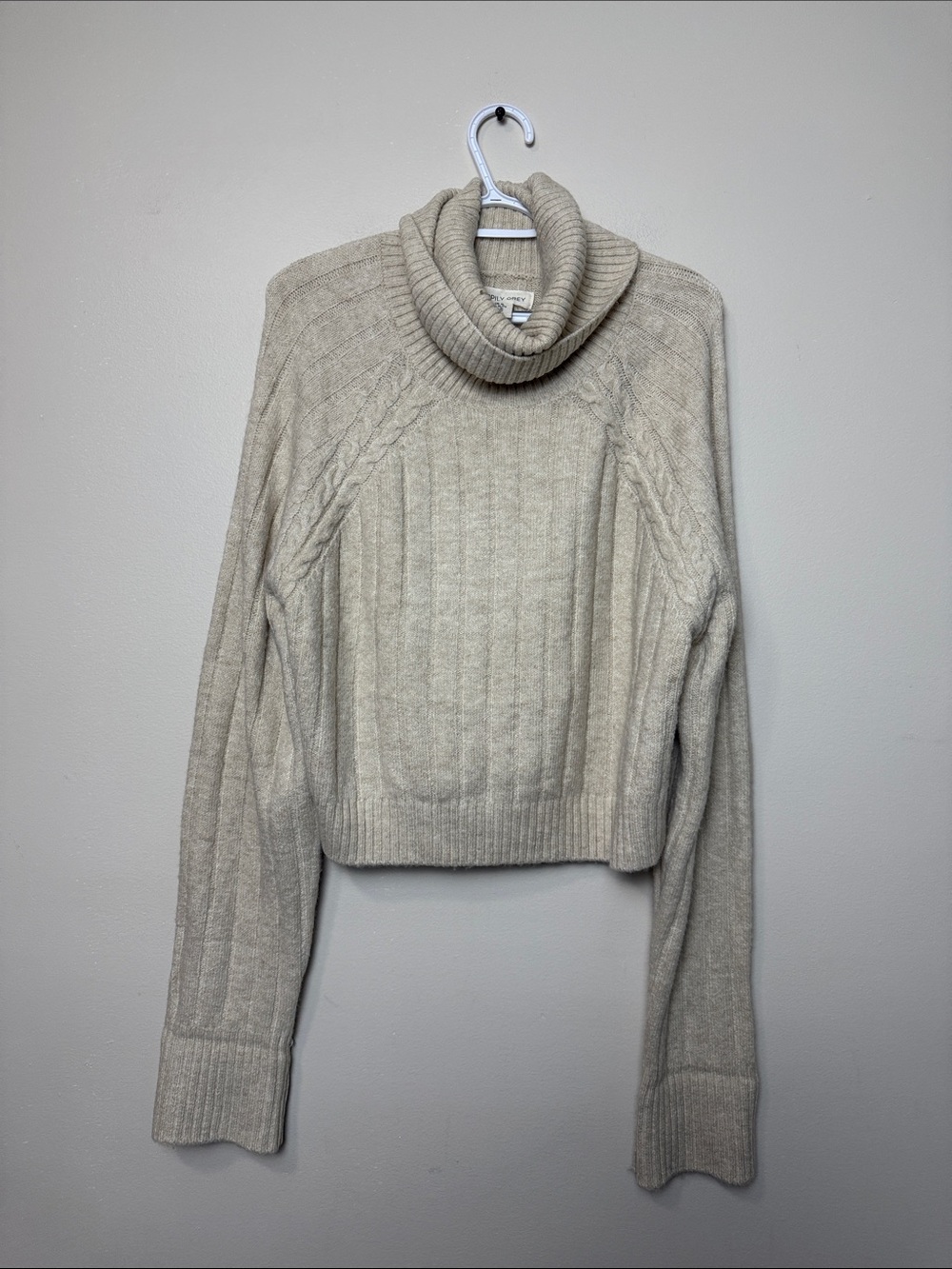 Happily Greu Cozy Turtleneck Cable-Knit Sweater - Cream size XL